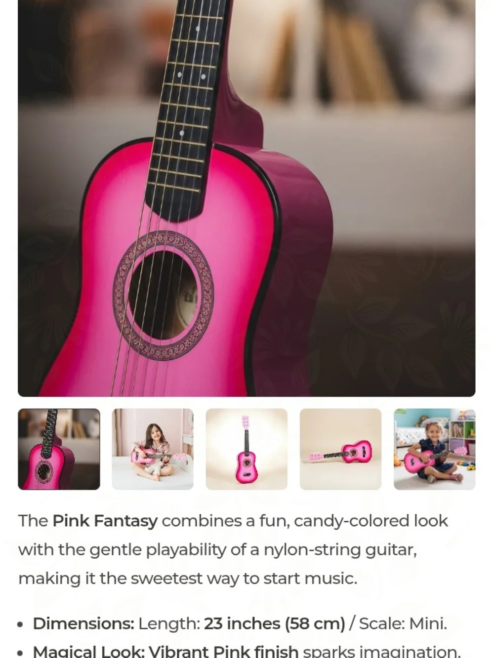 Kids Pink Mini Acoustic Real Guitar- Beginner Practice Guitar